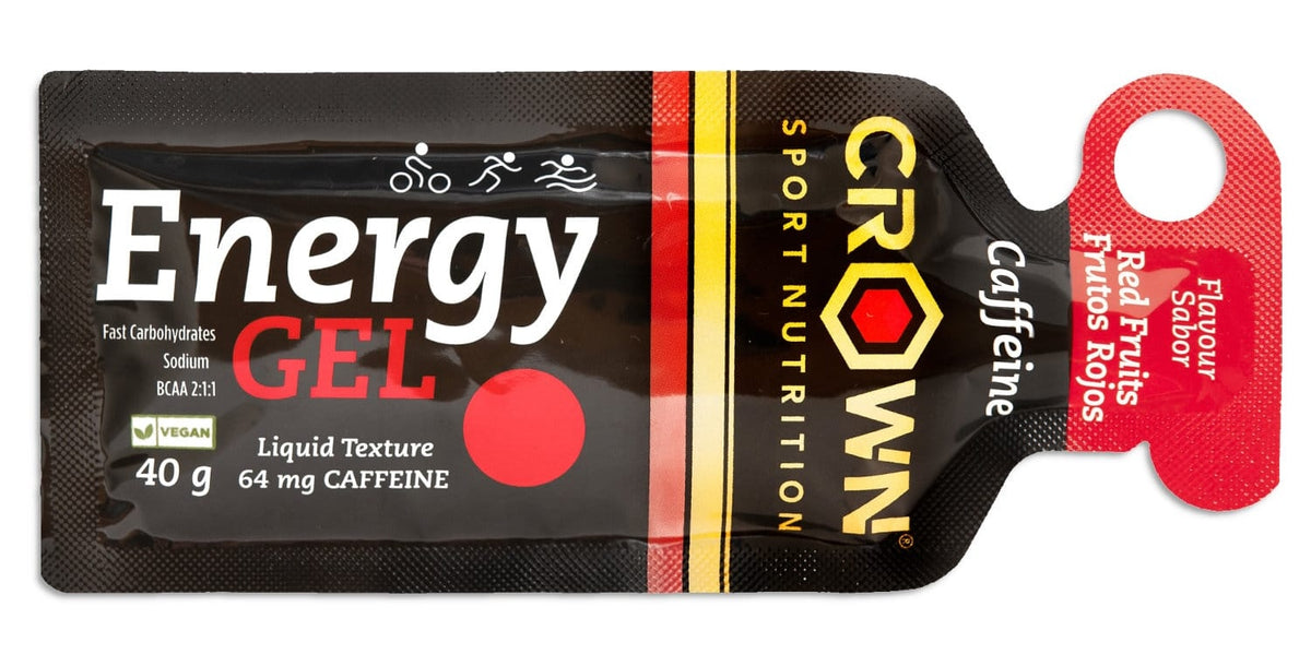 Energy Gel + Cafeína: Sabor Frutos Rojos · Crown Sport Nutrition · 40 gramos
