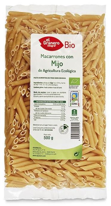 Macarrones con Mijo · El Granero Integral · 500 gramos