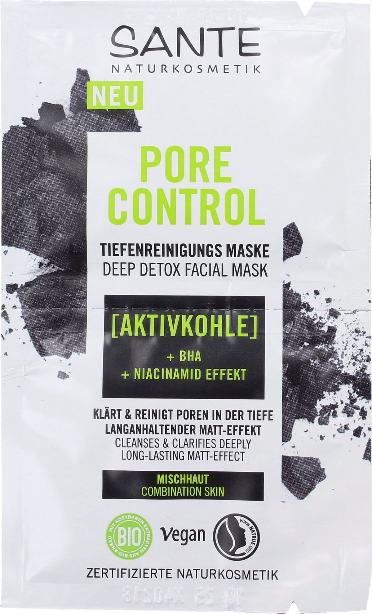 Mascarilla Pore Control Detox Carbón Activo & BHA · Sante · 2x4 ml