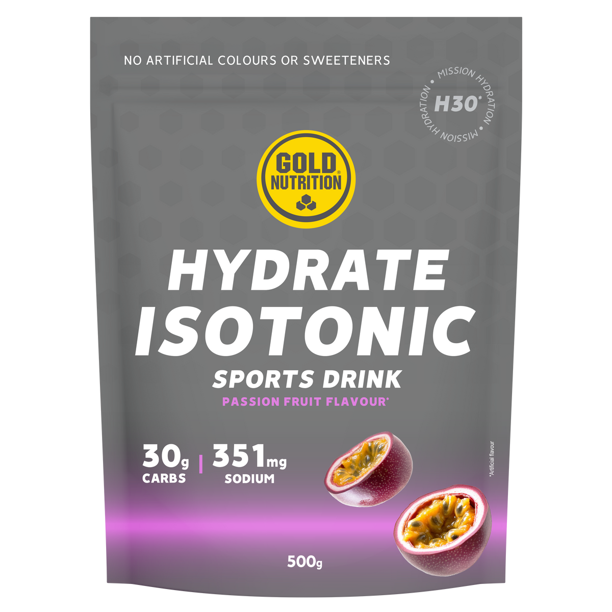Hydrate Isotonic H30 Maracuyá · Gold Nutrition · 500 gramos