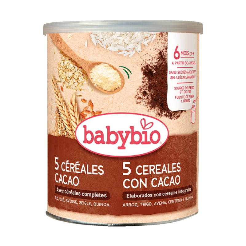 Papilla de 5 Cereales con Cacao · Babybio · 220 gramos