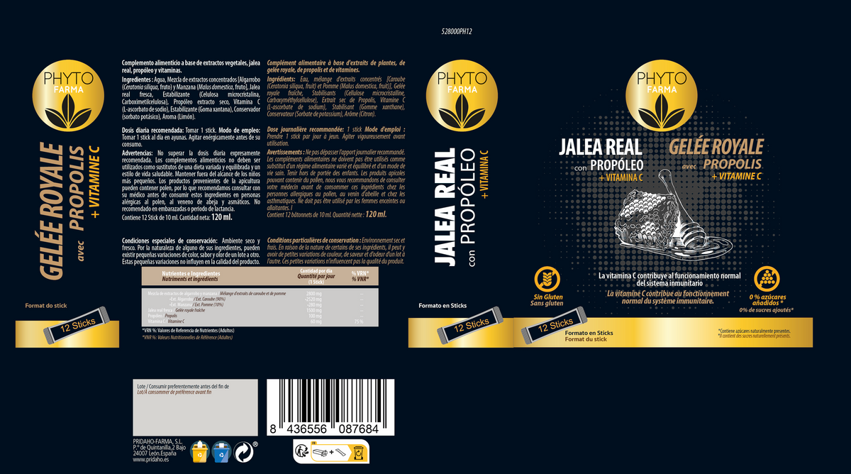 Jalea Real con Propóleo + Vitamina C · Phytofarma · 12 sticks