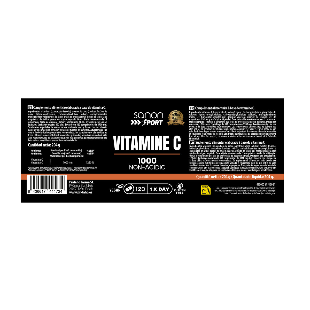 Vitamina C · Sanon Sport · 120 comprimidos