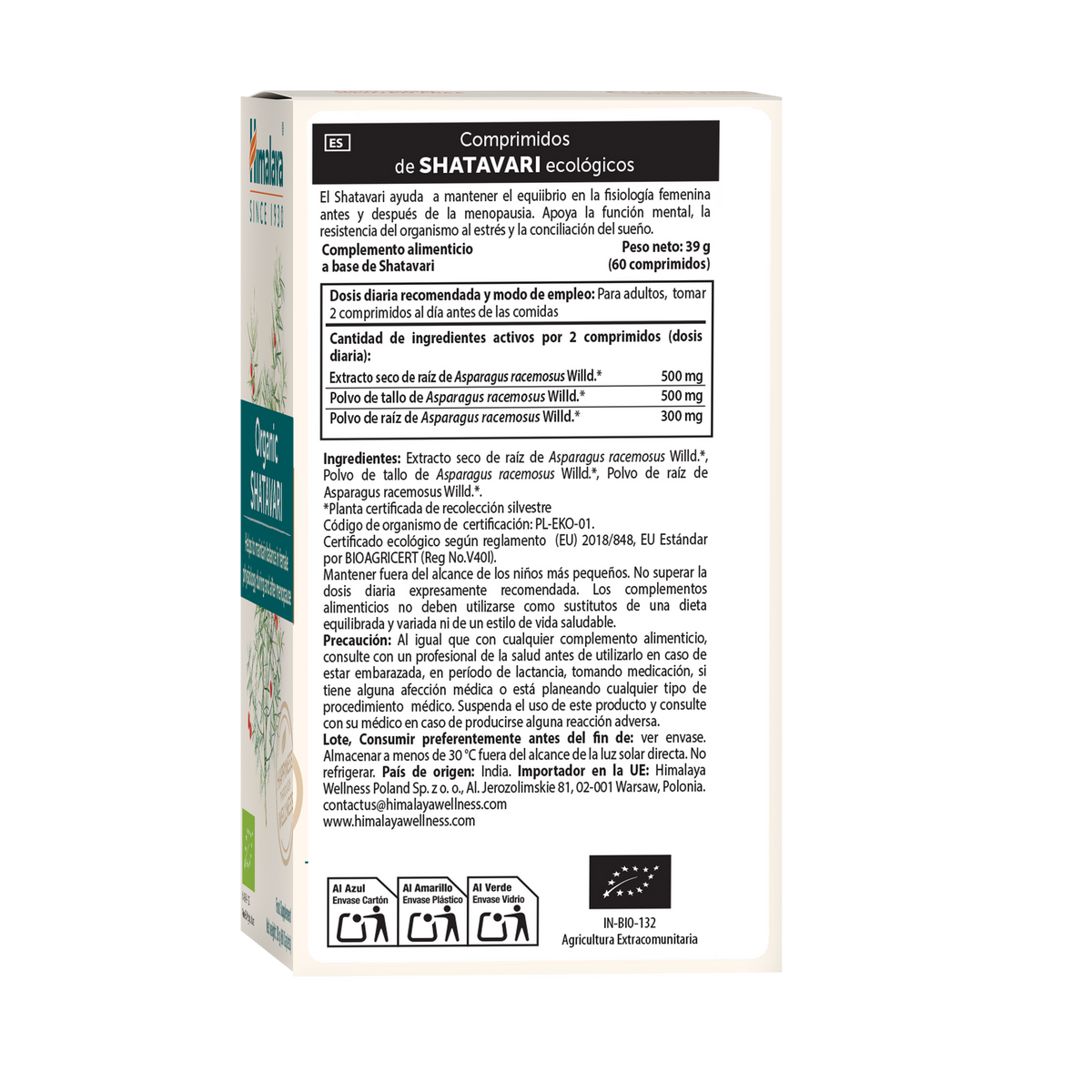 Shatavari Organic · Himalaya · 60 comprimidos