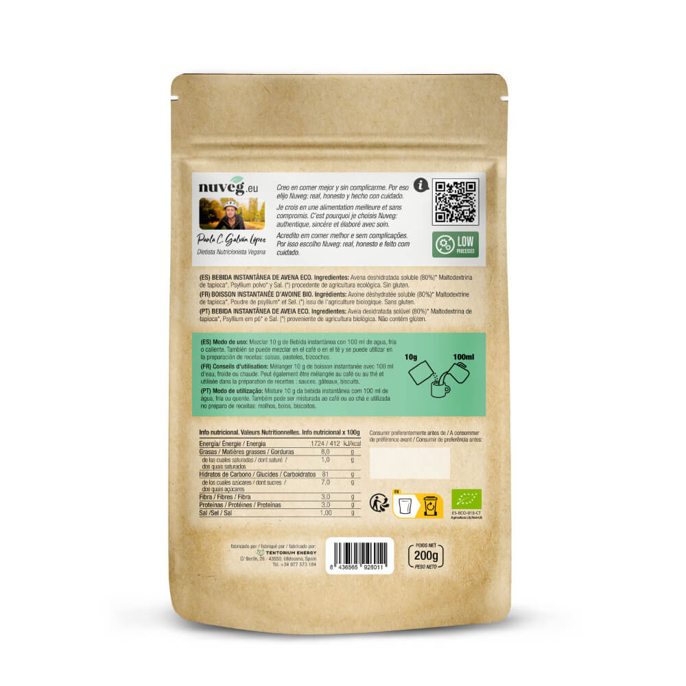 Bebida de Avena Instantánea · Nuveg · 200 gramos