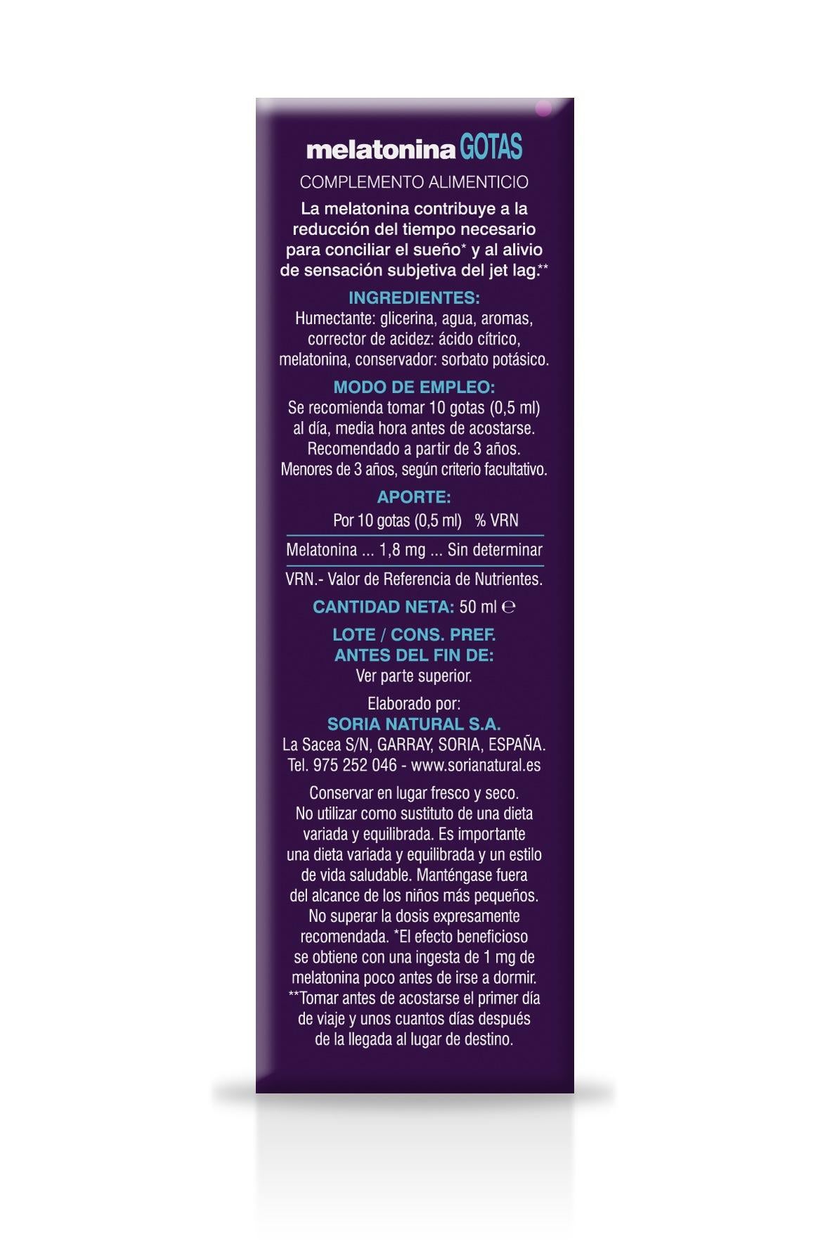 Melatonin Pura Gotas 1,8 mg · Soria Natural · 50 ml
