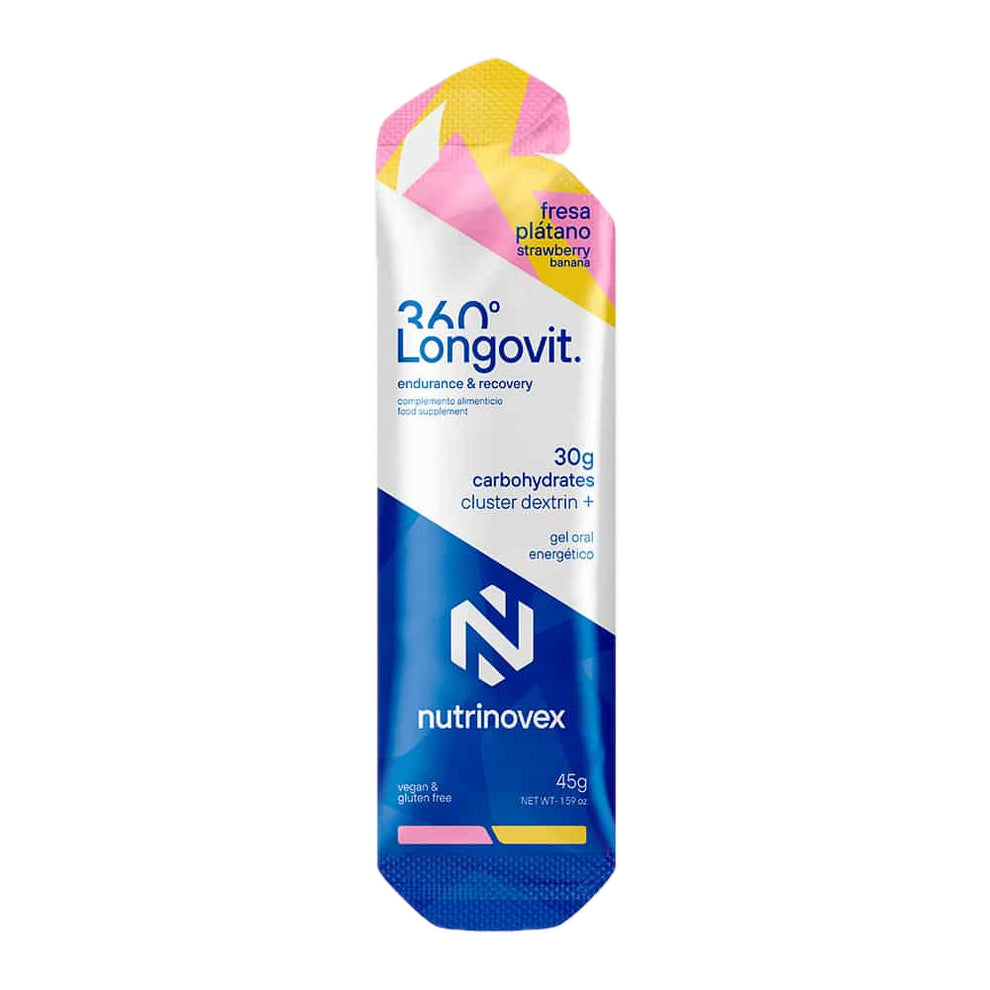Longovit 360 Gel: Sabor Fresa Plátano · Nutrinovex · 45 gramos