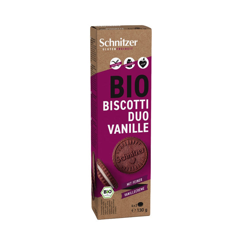 Galletas Rellenas Duo Vainilla Bio · Schnitzer · 130 gramos