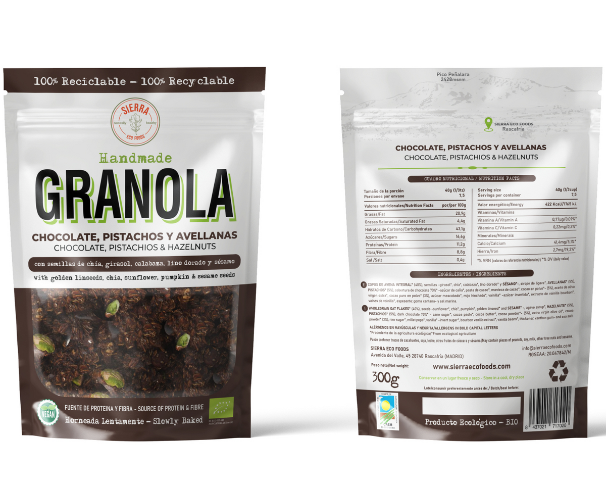 Granola de Chocolate, Pistachos y Avellanas · Sierra Eco Foods
