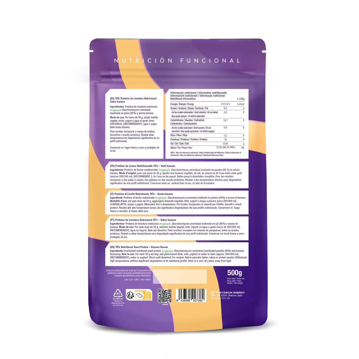 Proteína de Levadura Nutricional 76% Banana · Energy Feelings · 500 gramos