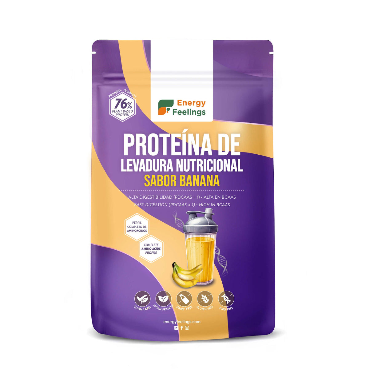 Proteína de Levadura Nutricional 76% Banana · Energy Feelings · 500 gramos