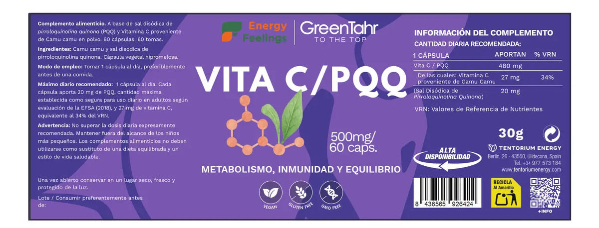 Vitamina C con PQQ · Energy Feelings · 60 cápsulas