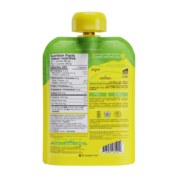 Puré Ultra Energy Manzana y Sirope de Arce · Naak · 90 gramos