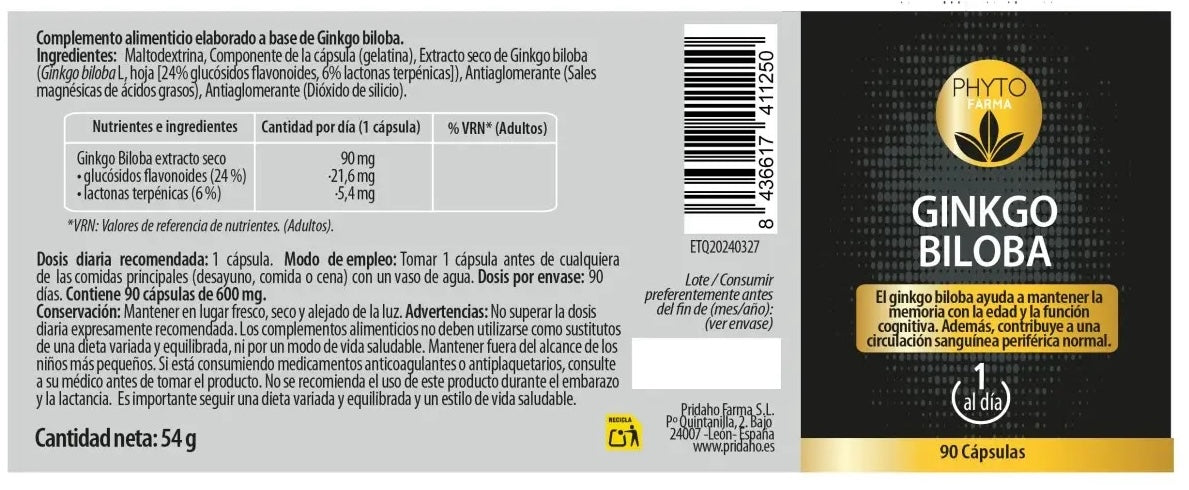 Ginkgo Biloba · Phytofarma · 90 cápsulas