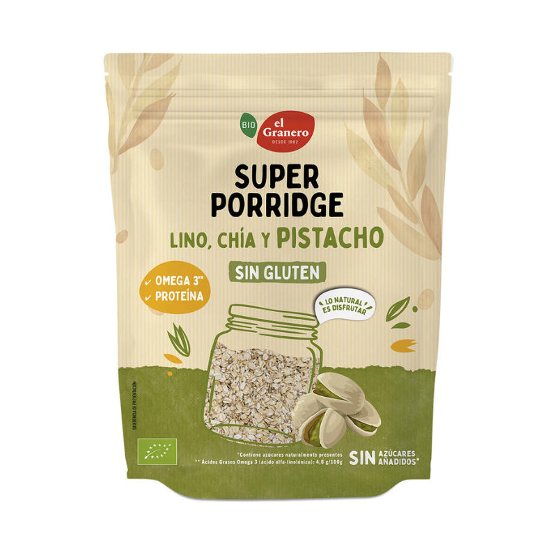SuperPorridge de Lino, Chía y Pistacho · El Granero Integral · 350 gramos