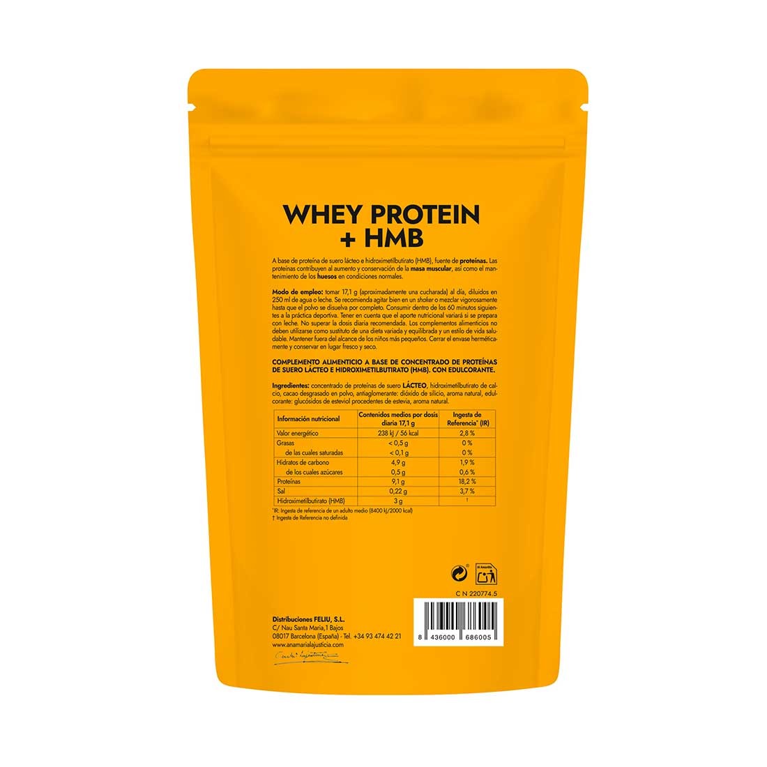 Whey Protein + HMB Cappuccino AMLSport · Ana María LaJusticia · 520 gramos