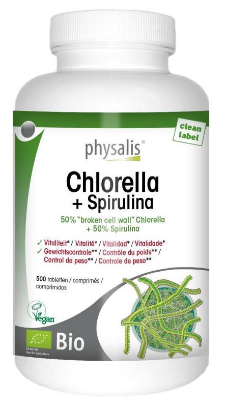 Chlorella + Spirulina Bio · Physalis · 500 comprimidos