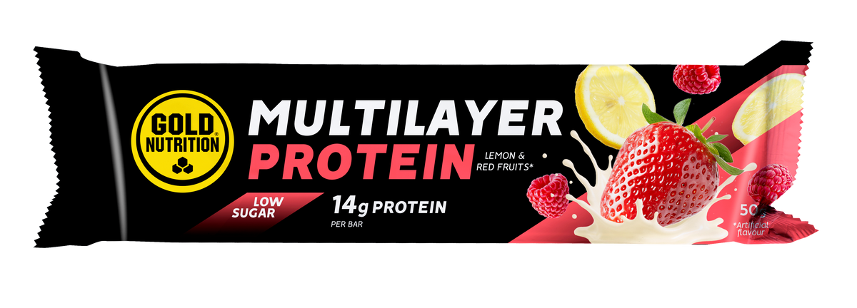 Multilayer Bar Low Sugar Frutos Rojos y Limón · Gold Nutrition · 50 gramos
