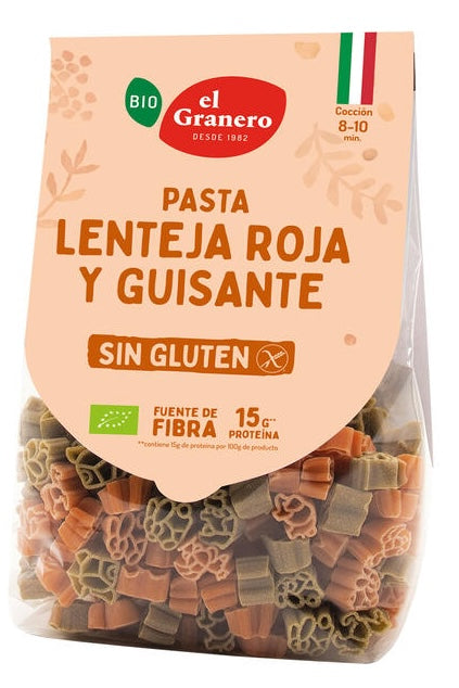 Pasta de Lenteja Roja y Guisante Sin Gluten Bio · El Granero Integral · 250 gramos