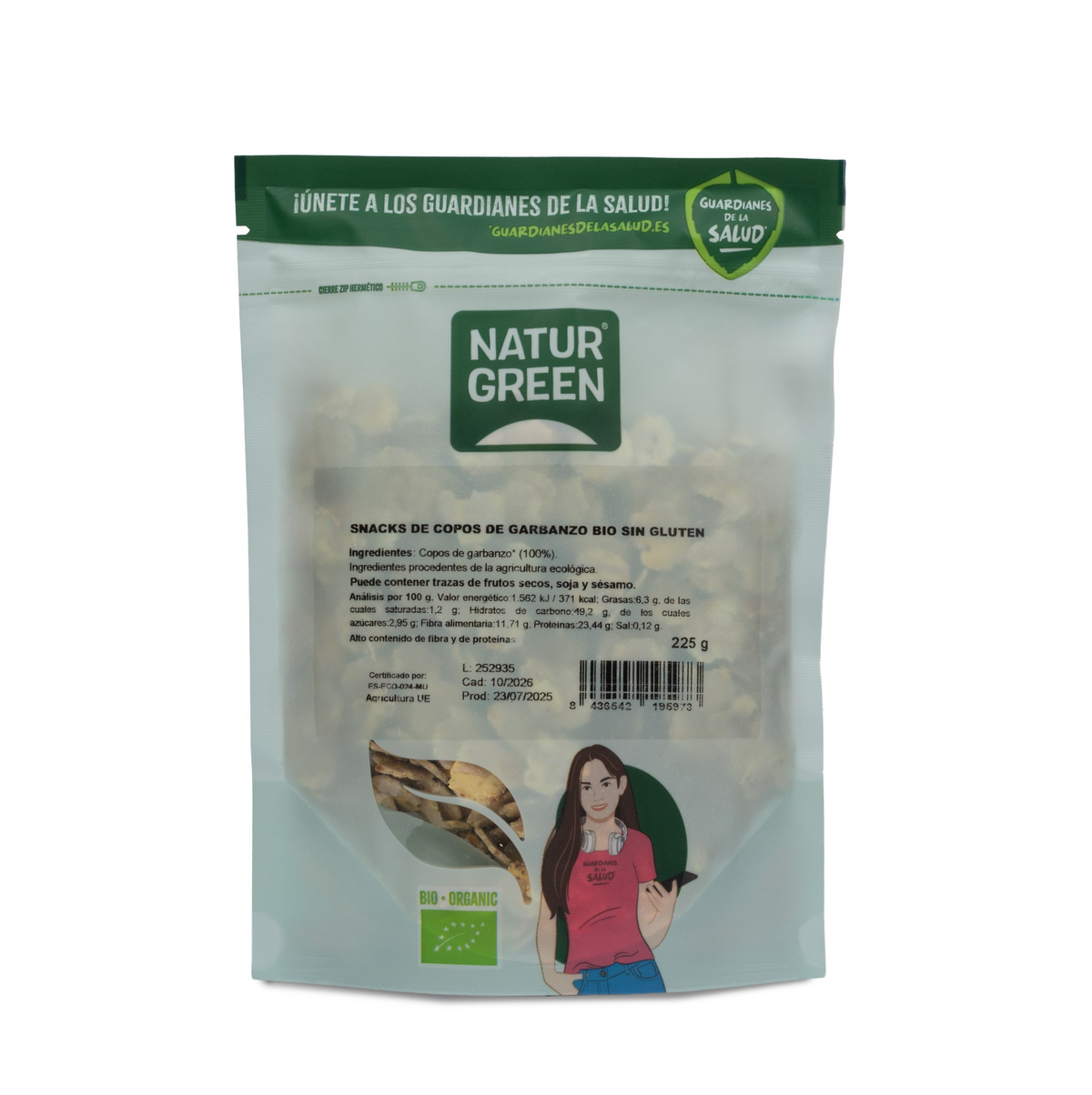 Snack de Copos de Garbanzo en Bio · Naturgreen · 225 gramos [Caducidad 10/2026]
