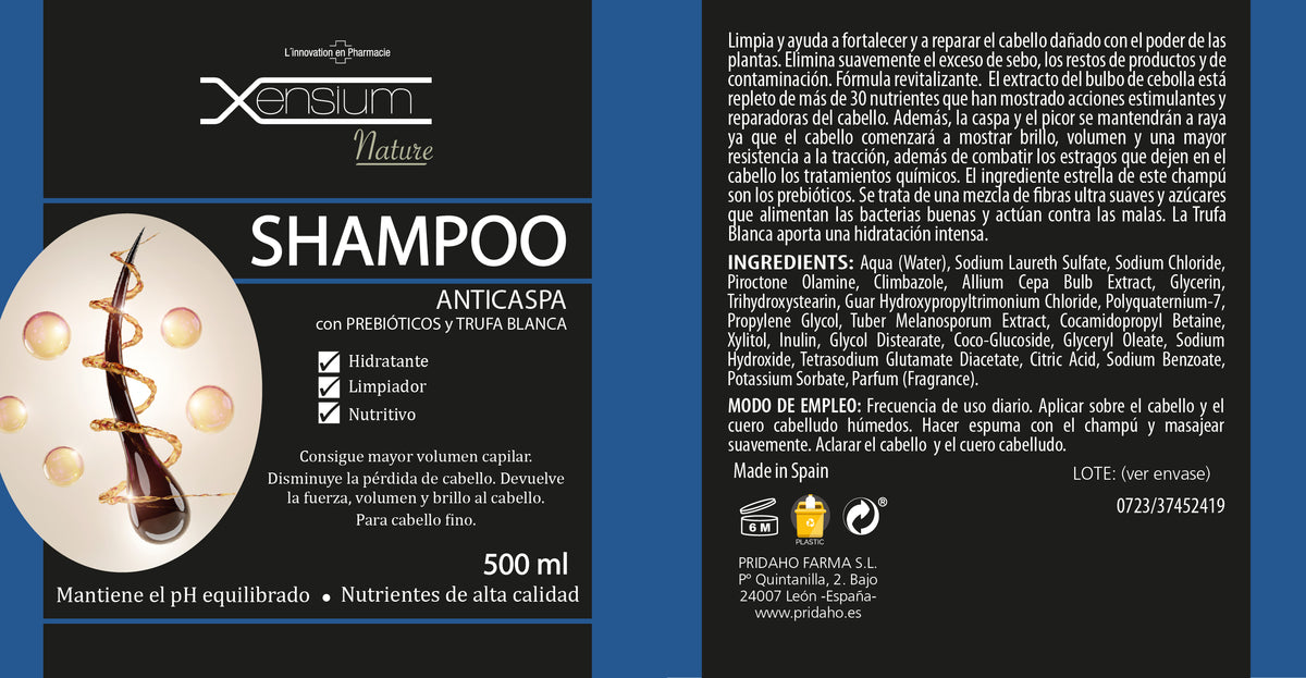 Shampoo Anticaspa con Prebióticos y Trufa · Xensium · 500 ml