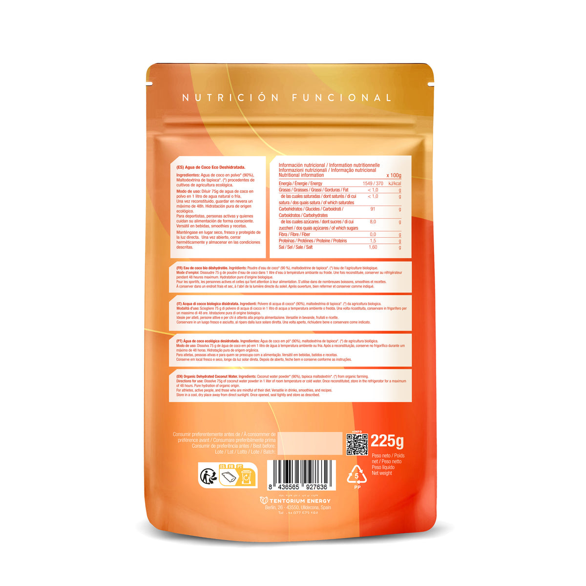 Agua de Coco Eco en Polvo Eco · Energy Feelings · 225 gramos