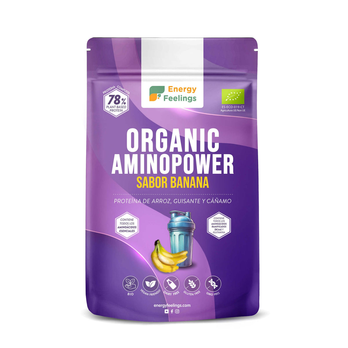 Organic AminoPower Eco 78% Banana · Energy Feelings · 500 gramos