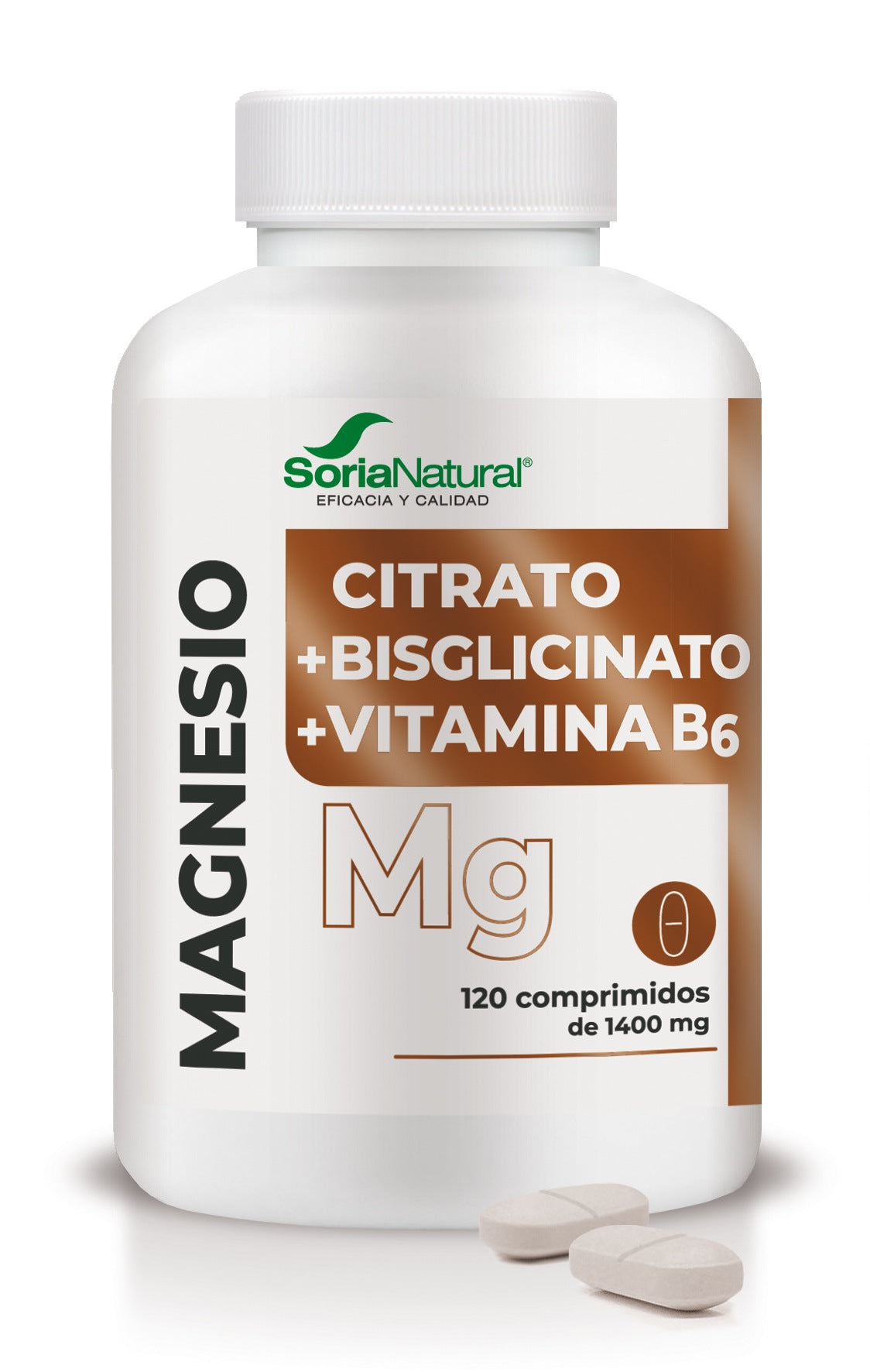 Magnesio Citrato, Bisglicinato y Vit B6 · Soria Natural · 120 comprimidos