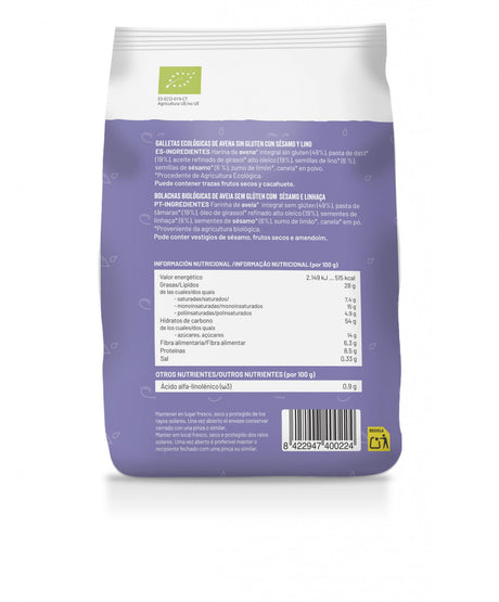 Galletas de Avena con Semillas de Sésamo y Lino BIO · Soria Natural · 125 g - 2