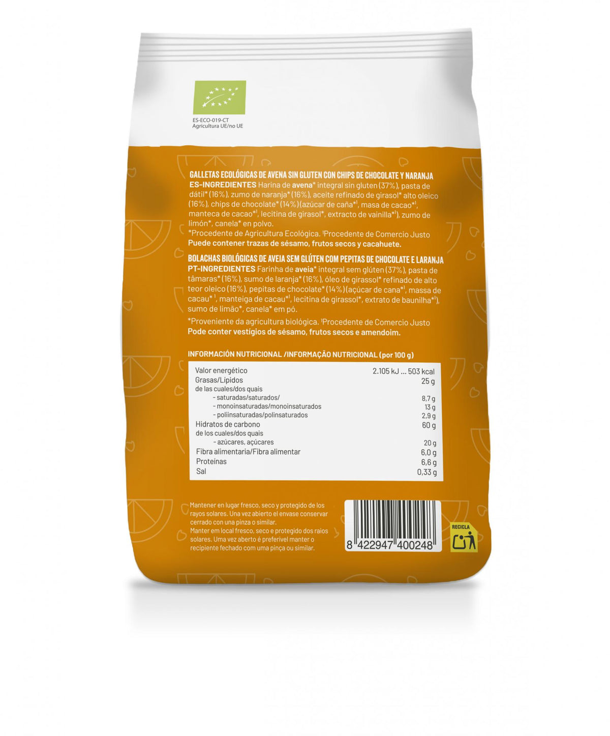 Galletas de Avena con Chips de Chocolate y Naranja BIO · Soria Natural · 125 g - 2