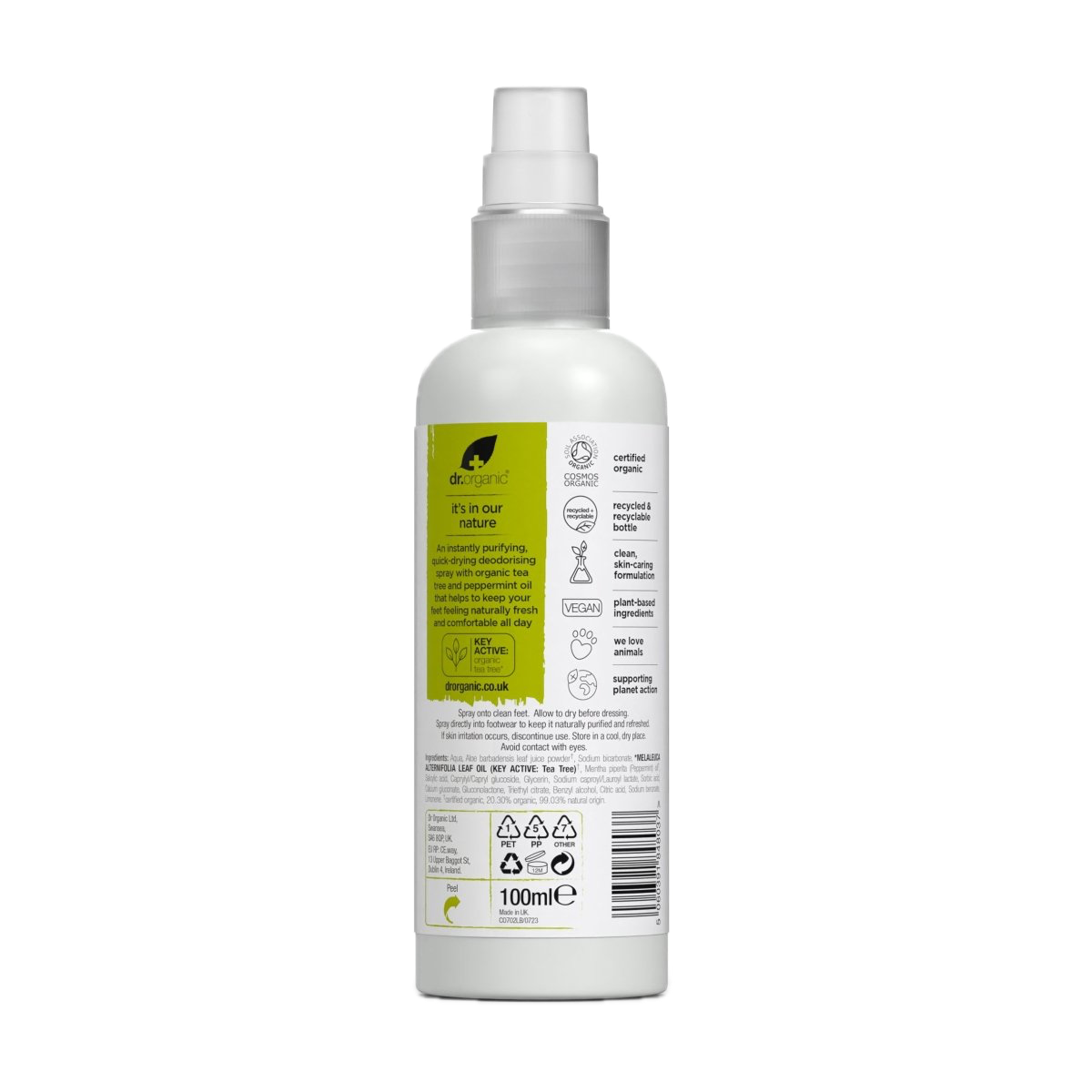Spray Desodorante para Pies de Árbol de Té · Dr Organic · 100 ml
