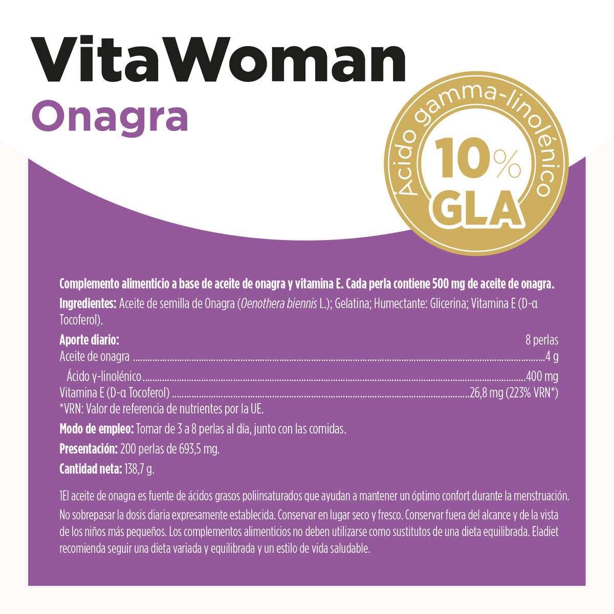 VitaWoman Onagra · Eladiet · 200 perlas