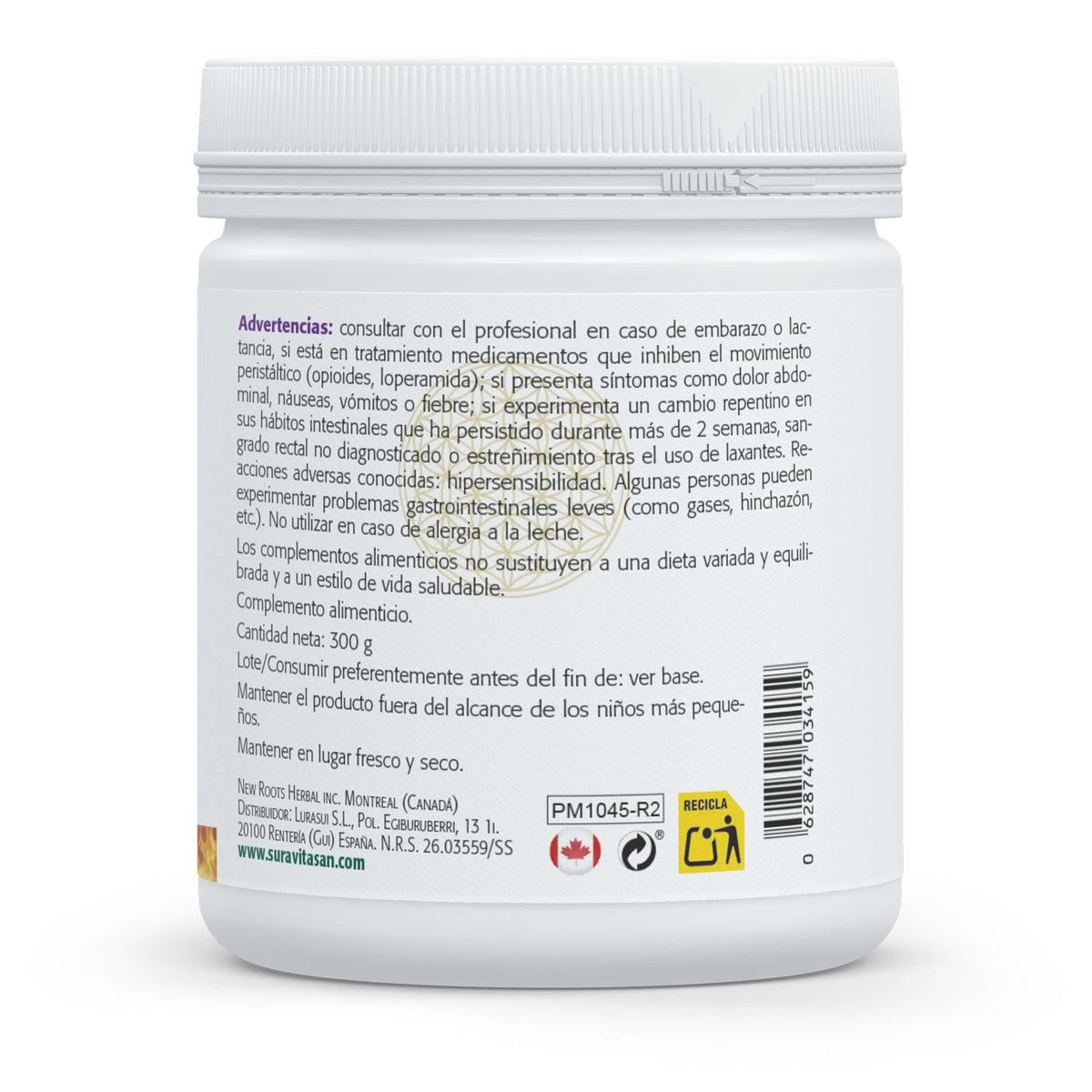 Pre-B · Sura Vitasan — 5 prebióticos información nutricional