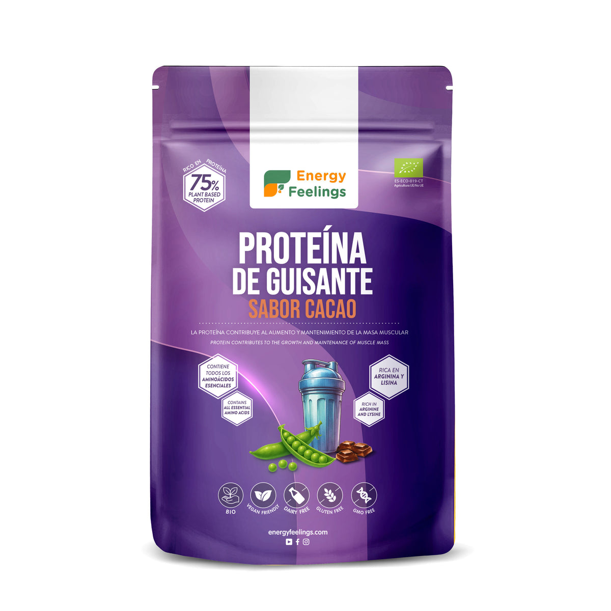 Proteína de Guisante Sabor Cacao Eco · Energy Feelings · 500 gramos