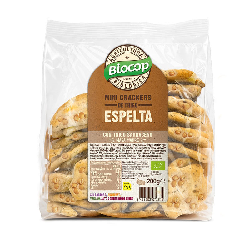Mini Crackers de Trigo Espelta y Sarraceno con Masa Madre · Biocop · 200 gramos