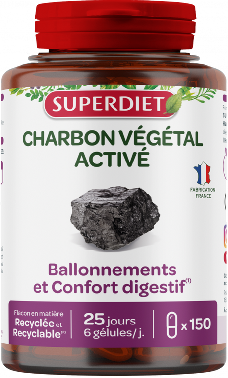 Carbon Vegetal Activado · Superdiet · 150 cápsulas